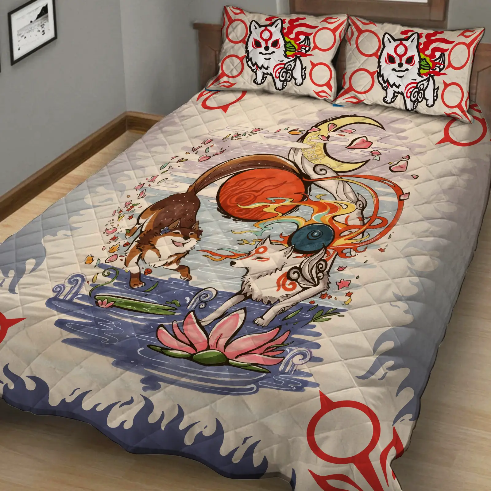 Okami And Dog 3D Quilt Set