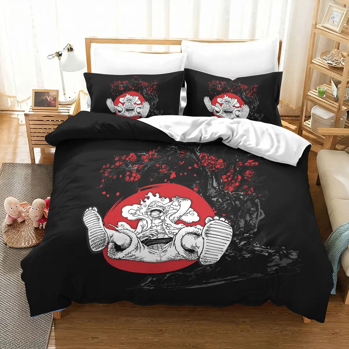 One Piece Gear 5 Luffy Red Moon Anime Bedding Set