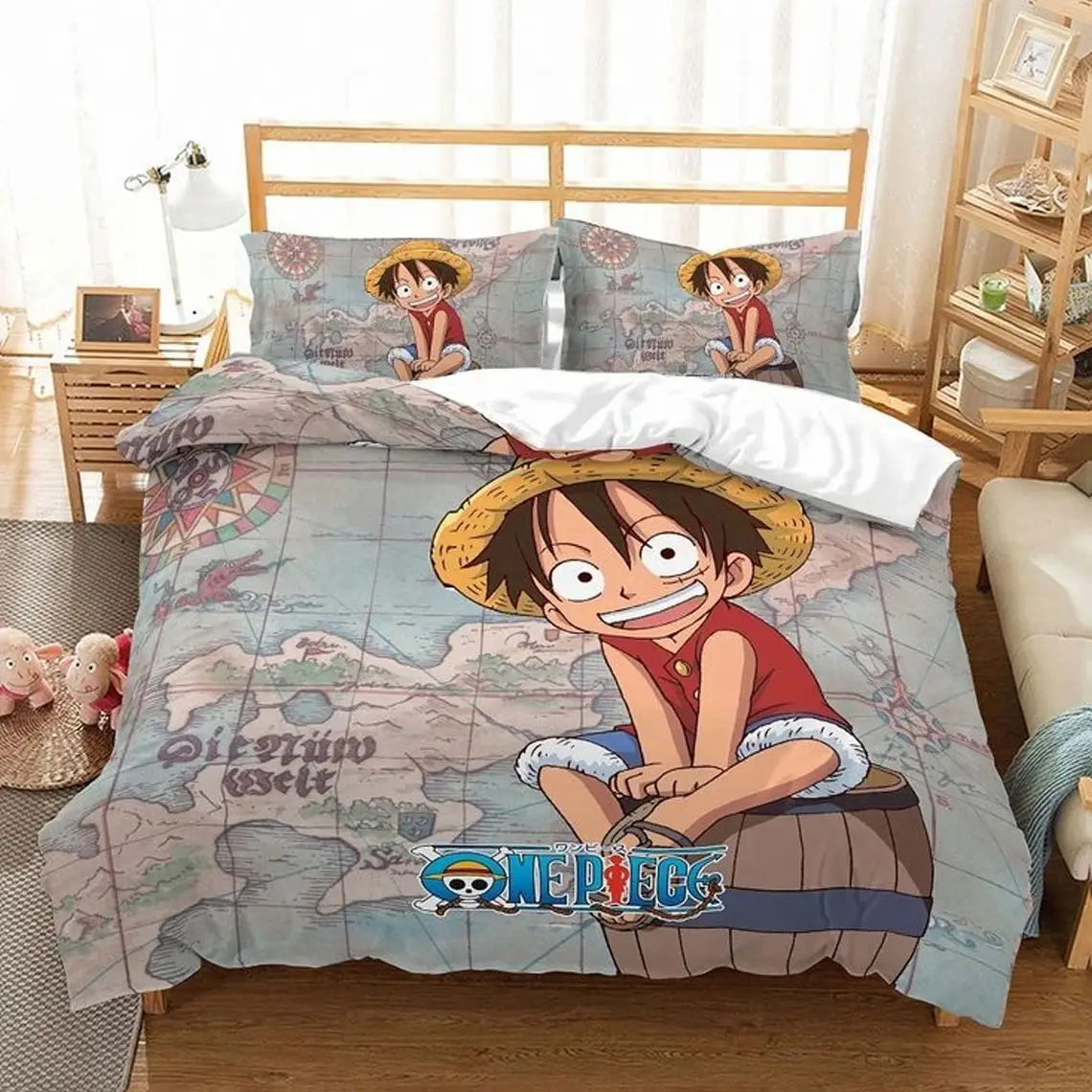 One Piece Luffy Pirate Map Adventure Anime Bedding Set