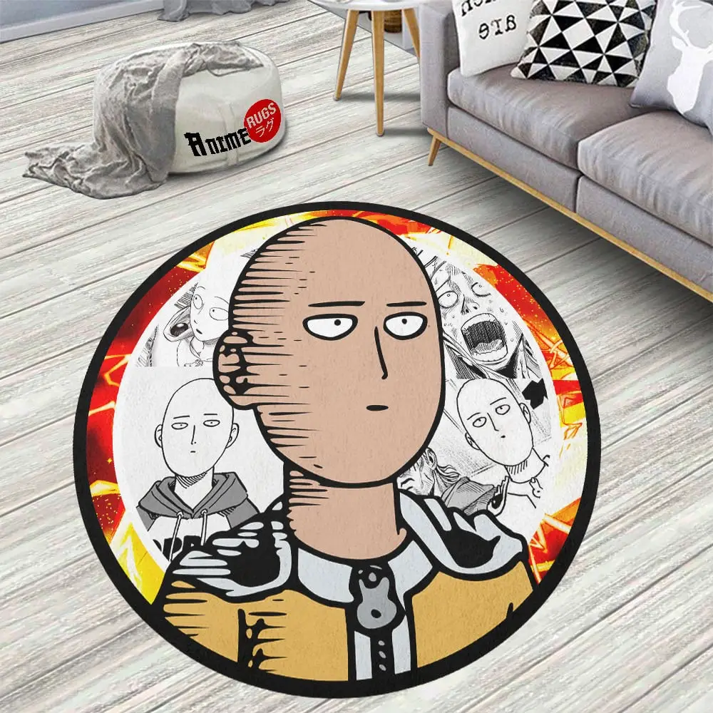 One Punch Man Saitama Ok face Skid-Proof Round Rug