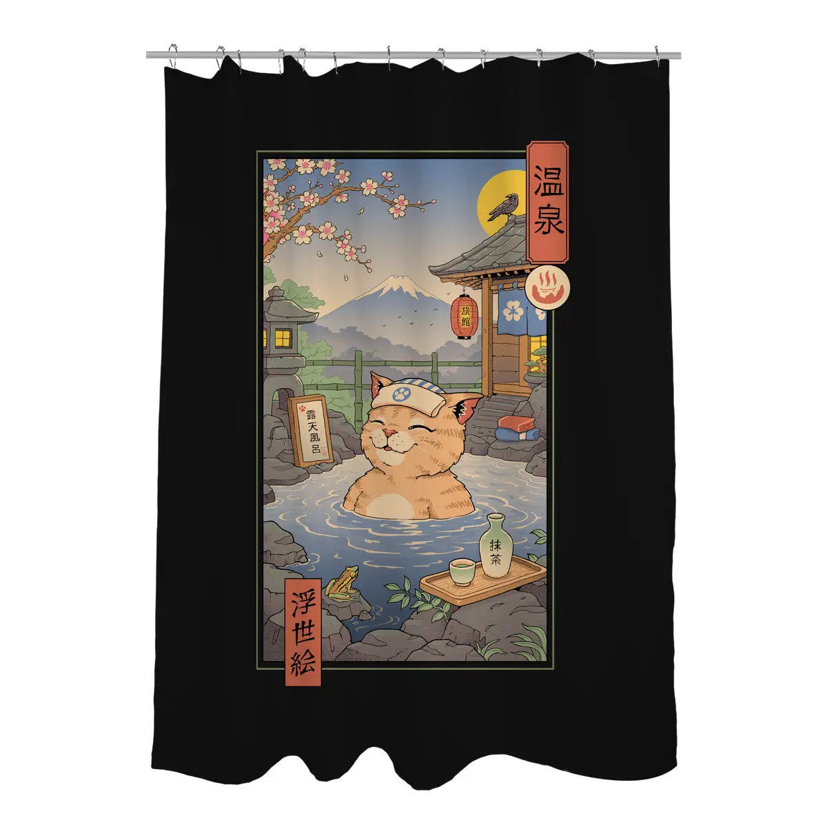 Onsen Cat Meowster Shower Curtains