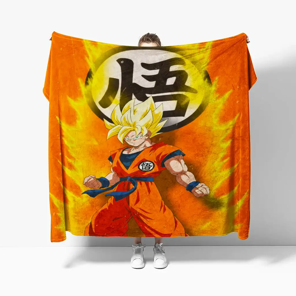 Orange Aura Goku Super Saiyan Blanket Quilt for Fans