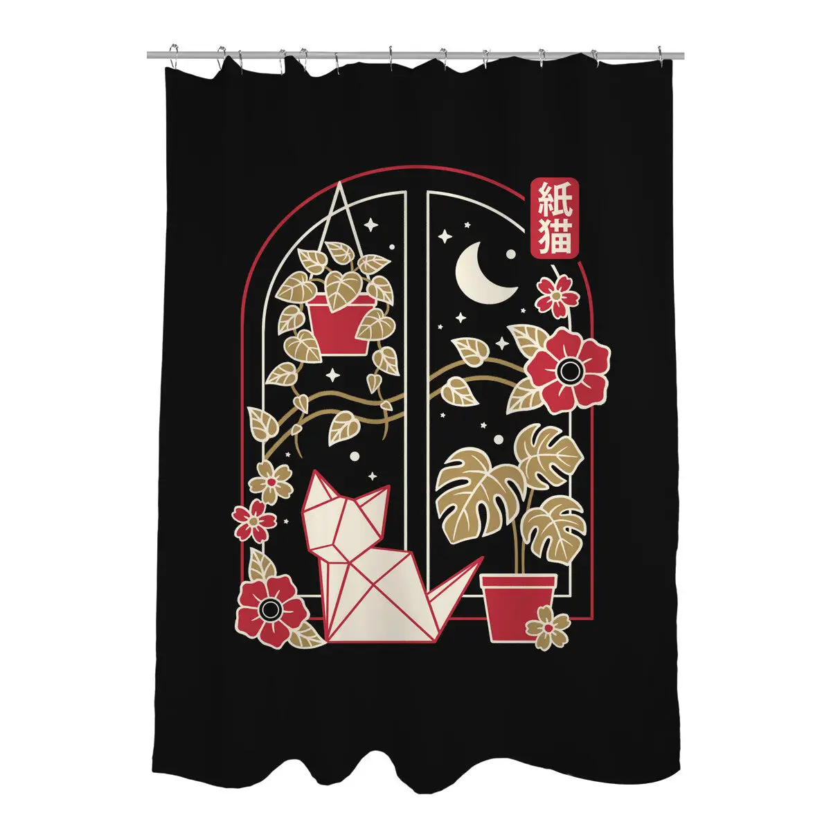 Origami Cat At Window Shower Curtains