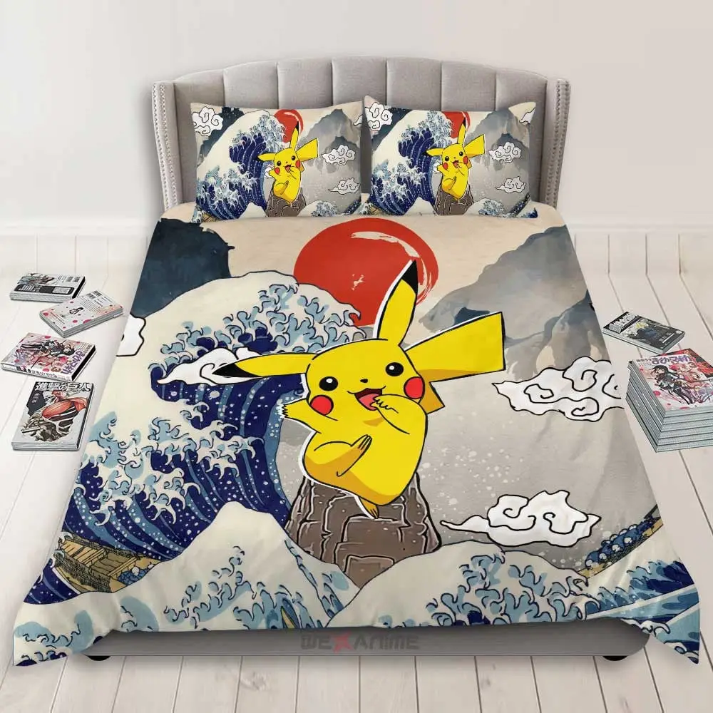 Pikachu Bedding Set Kanagawa Great Wave Custom