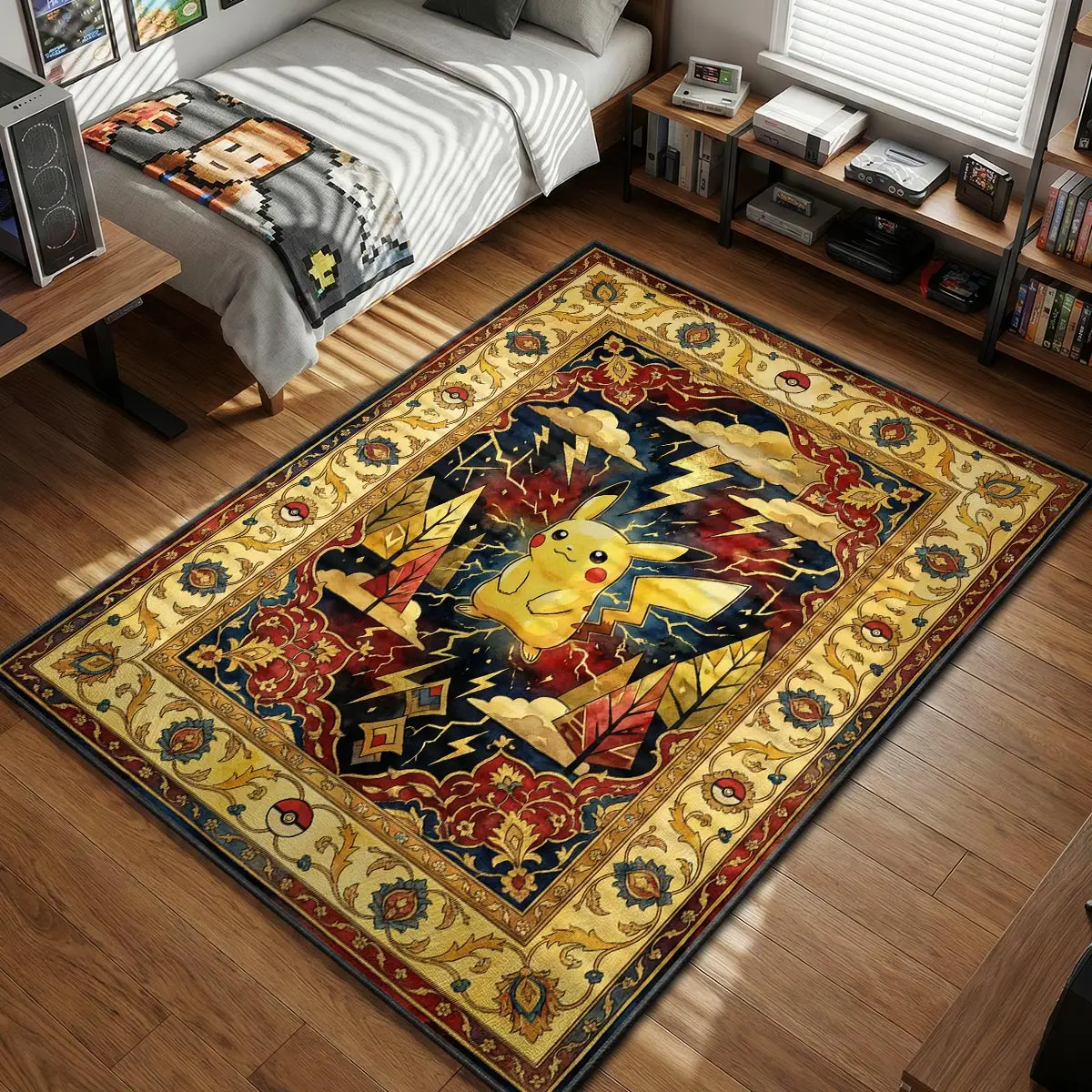 Pikachu Vintage Thunderbolt Rug - Pokemon Chair Mat