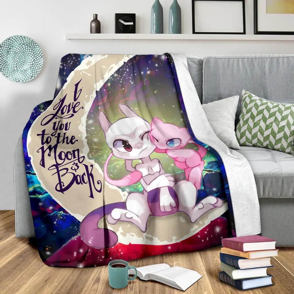 Pokemon Couple Mew Mewtwo Love You To The Moon Galaxy Blanket