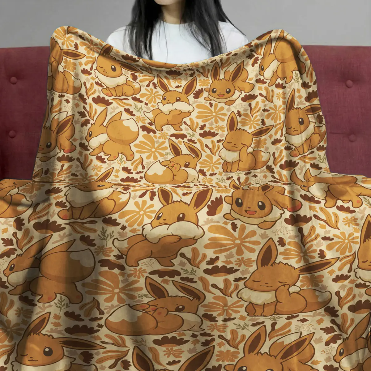 Pokemon Eevee Autumn Pattern Warm Brown Quilt Blanket - Anime Comforts – Cozy Anime Bedding, Blankets & Home Essentials