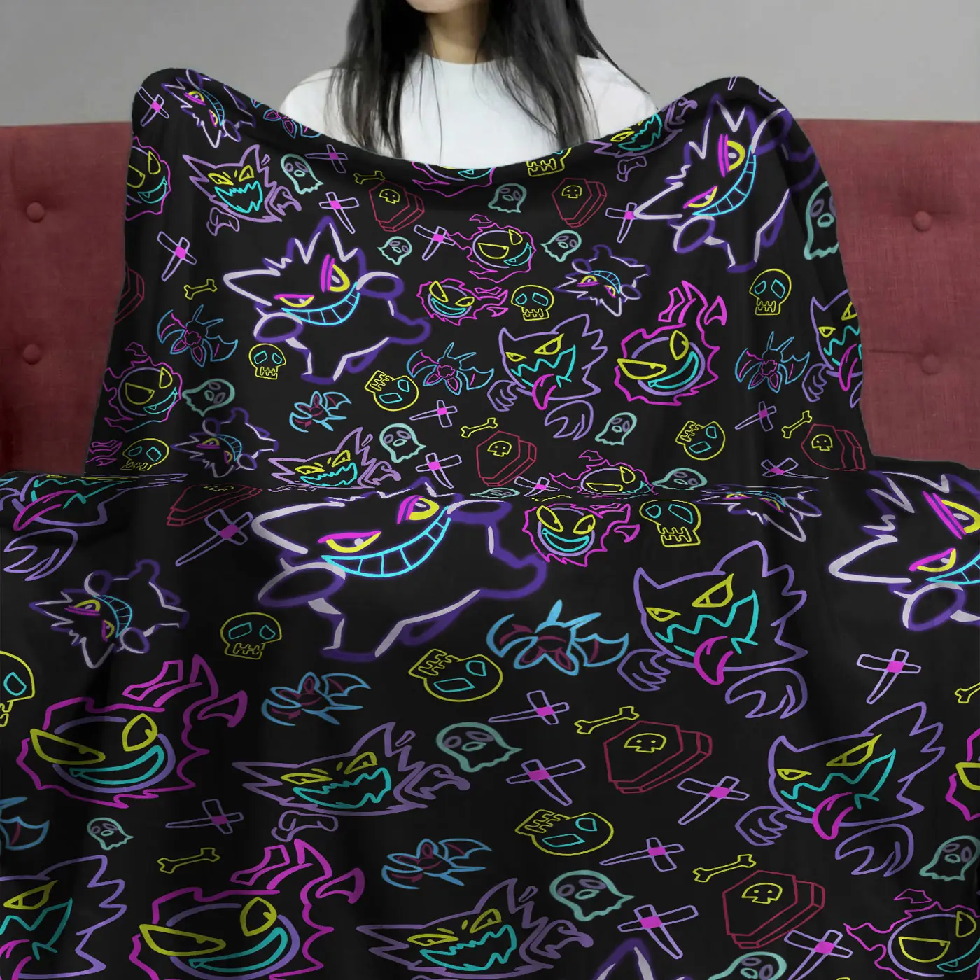 Pokemon Gengar Neon Pattern Black Quilt Blanket - Anime Comforts – Cozy Anime Bedding, Blankets & Home Essentials