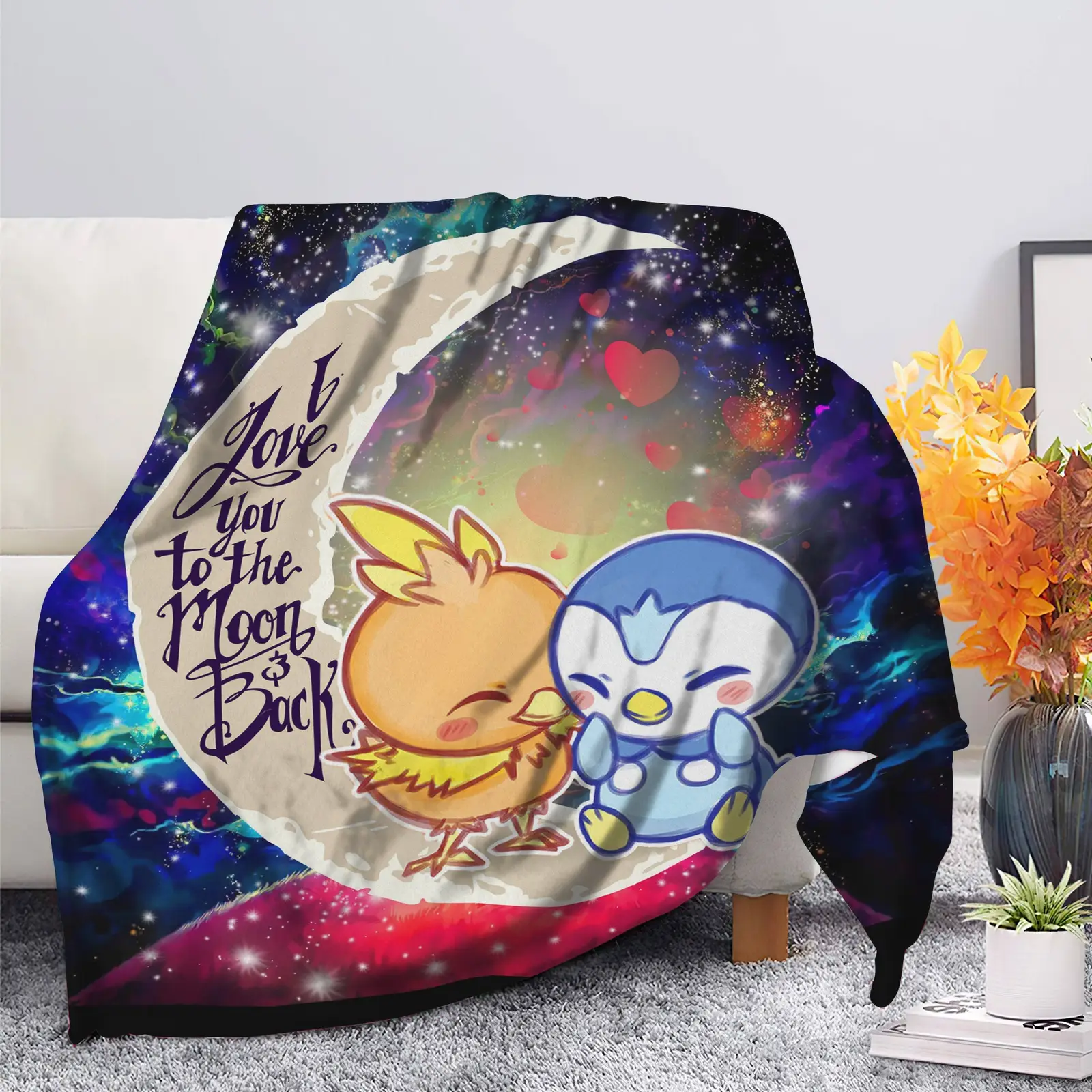 Pokemon Torchic Piplup Love You To The Moon Galaxy Blanket