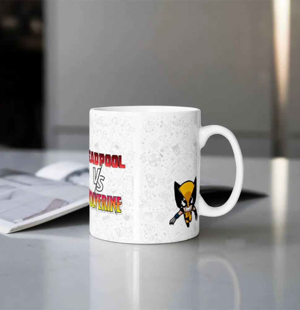 Printed Coffee/Milk Mugs, 325ml - Deadpool vs Wolverine Coffee Mug