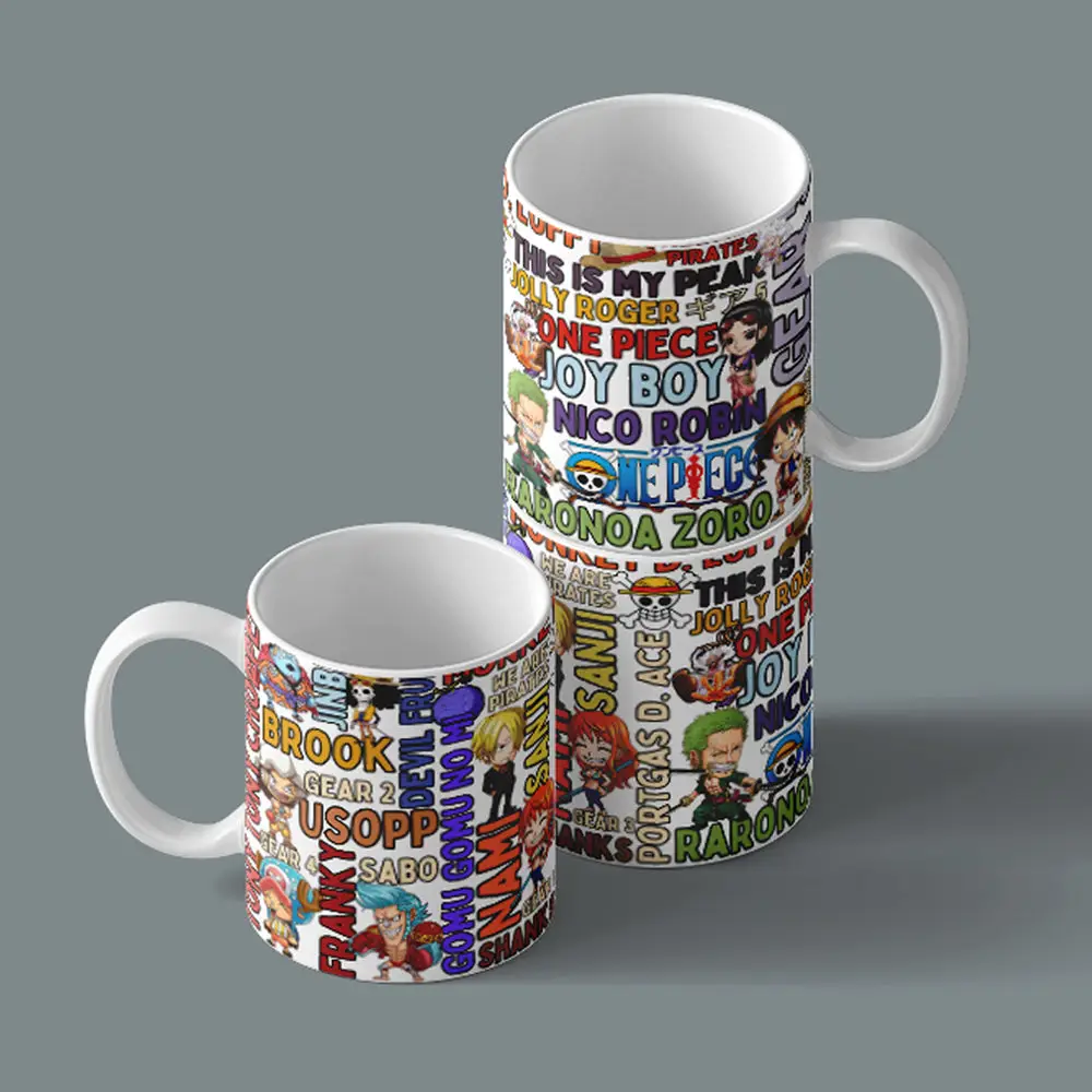Printed Coffee/Milk Mugs, 325ml - One Piece All Characters Doodle Anime Coffee Mug