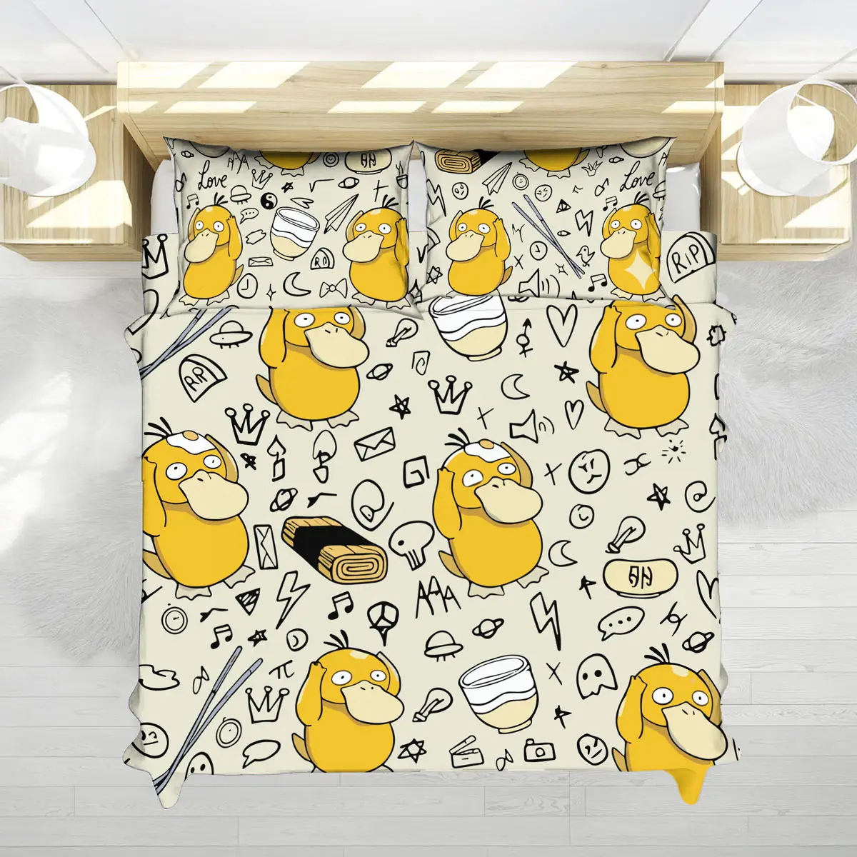 Psyduck Doodle Pattern Pokemon Bed Set