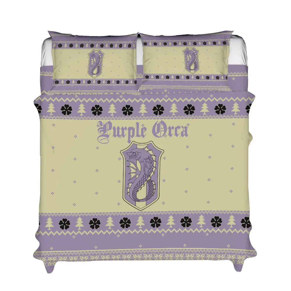 Purple Orca Xmas Polyester Duvet Cover Set