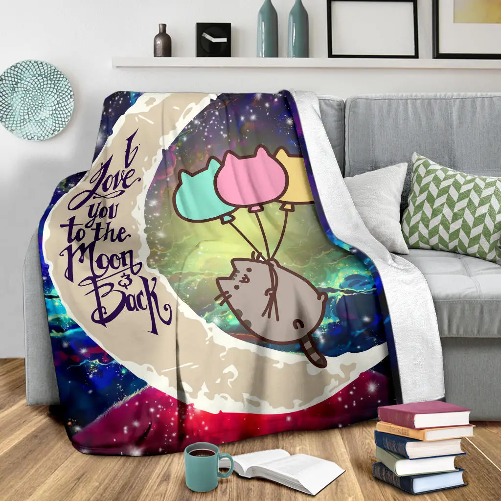 Pusheen Cat Love You To The Moon Galaxy Blanket