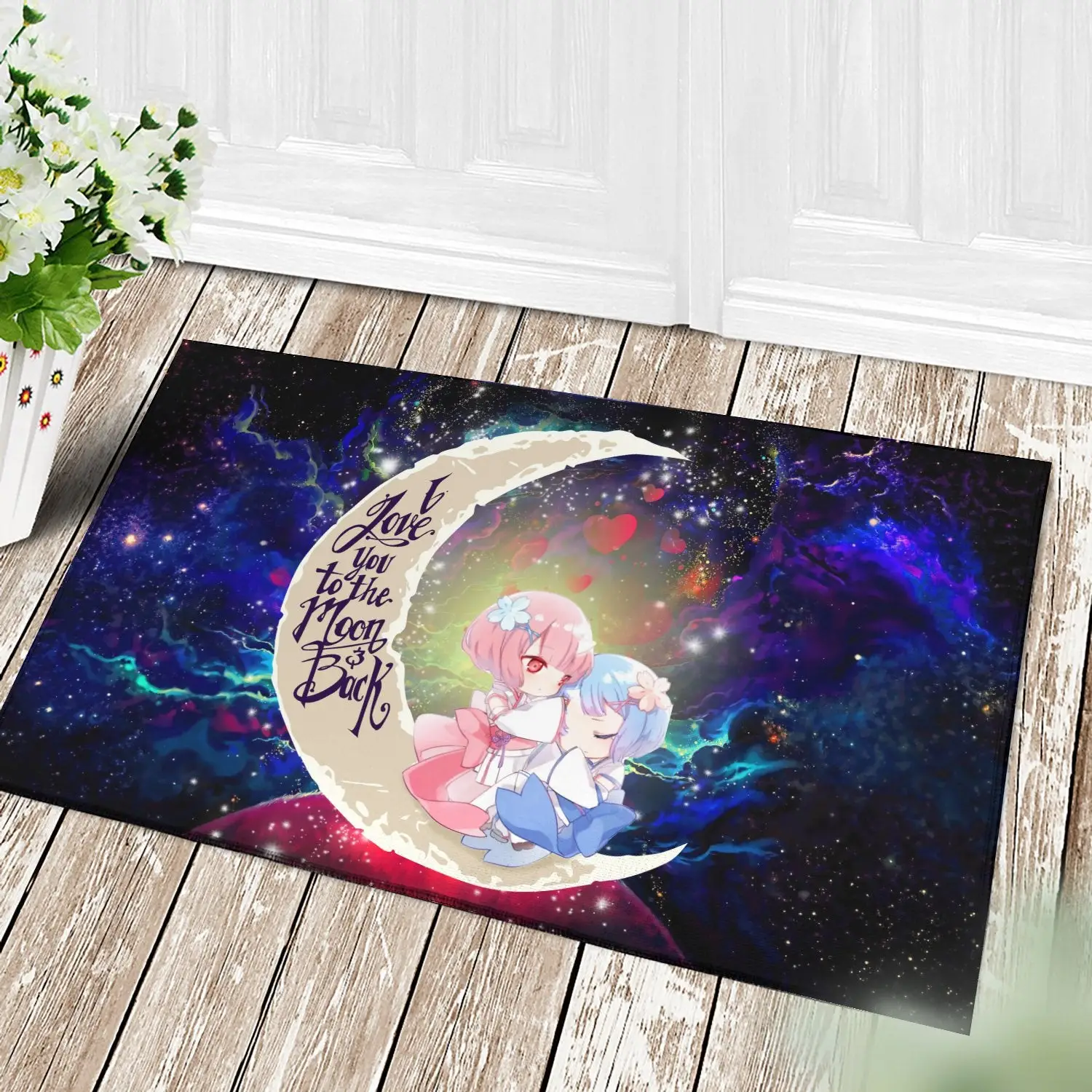 Ram And Rem Re Zero Love You To The Moon Galaxy Back Doormat Home Decor