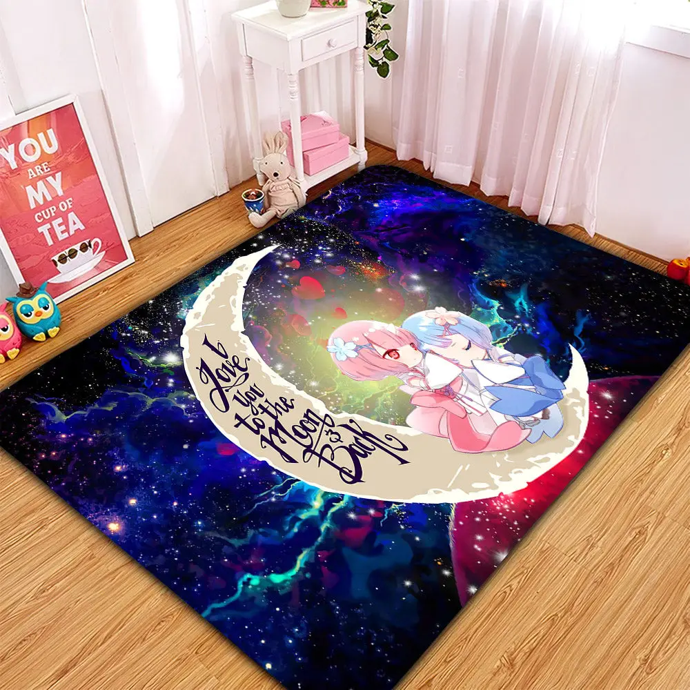 Ram And Rem Re Zero Love You To The Moon Galaxy Rectangular Area Rug