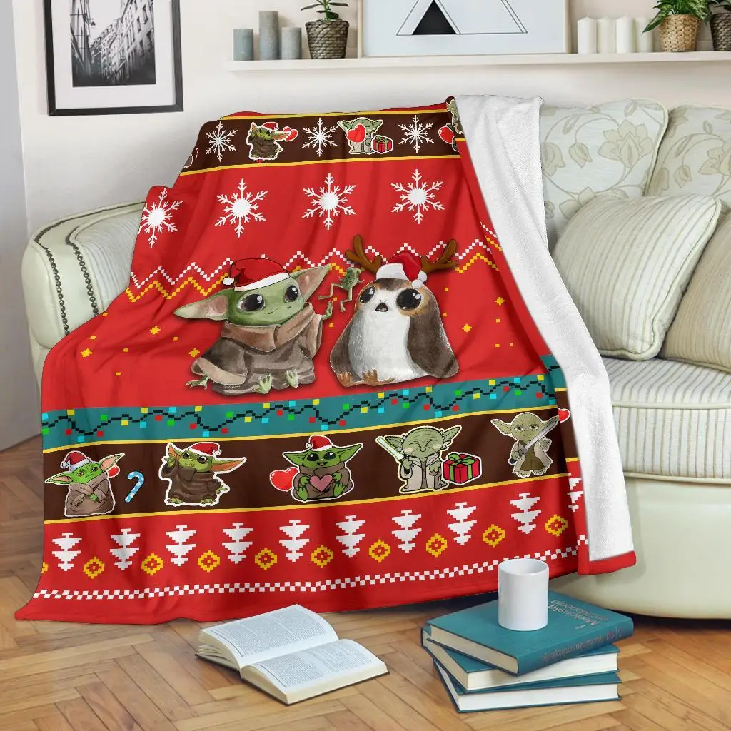 Red Baby Yoda Christmas Blanket Amazing Gift Idea