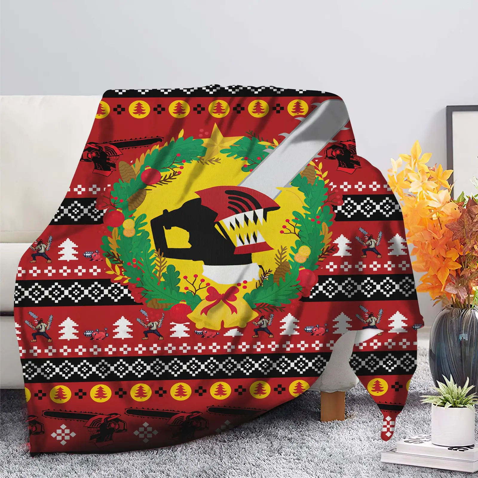 Red Chainsaw Man Denji Christmas Blanket