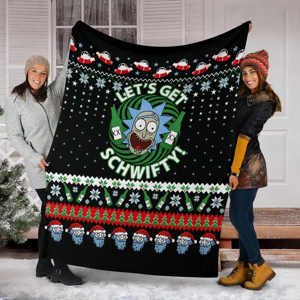 Rick And Morty Let's Get Schwifty Ugly Christmas Custom Blanket Home Decor
