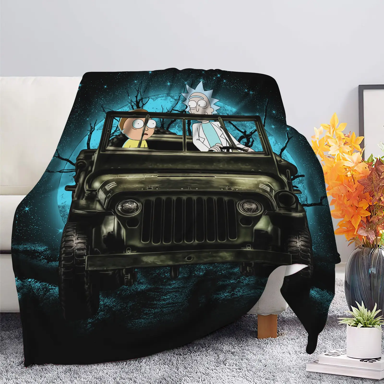 Rick And Morty Moonlight Halloween Jeep Funny Blanket