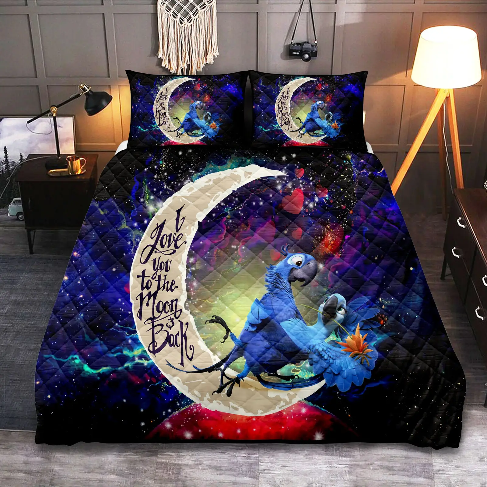 Rio Blu and Jewel Love You To The Moon Galaxy Quilt Bed Sets