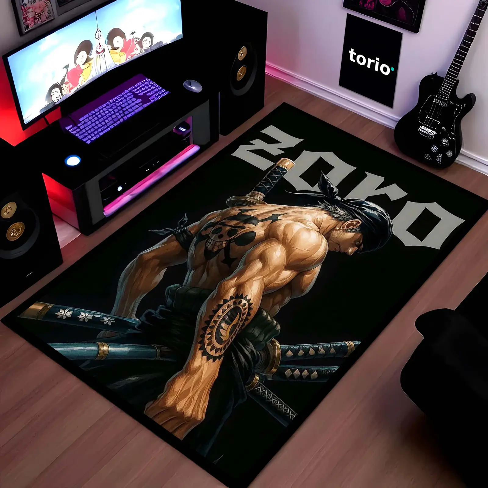 Roronoa Zoro "One Piece" Anime Area Rug | Samurai Swordsman Floor Mat | Iconic Pirate Hunter Decor for Gaming Room, Bedroom & Anime Fan Collection