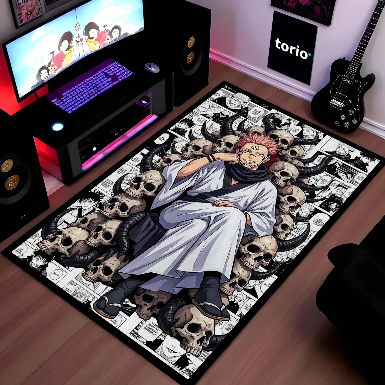 Ryomen Sukuna Area Rug | Jujutsu Kaisen King of Curses Floor Mat | Sukuna Throne Anime Rug | Torio Otaku Room Decor Carpet for Gaming Setup & Bedroom