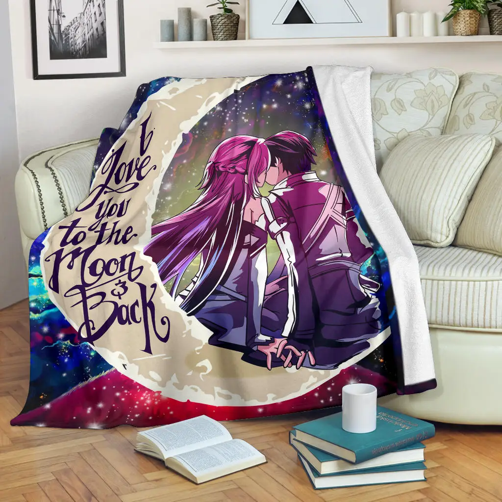 SAO Sword Art Online Asuna Kirito Love You To The Moon Galaxy Blanket