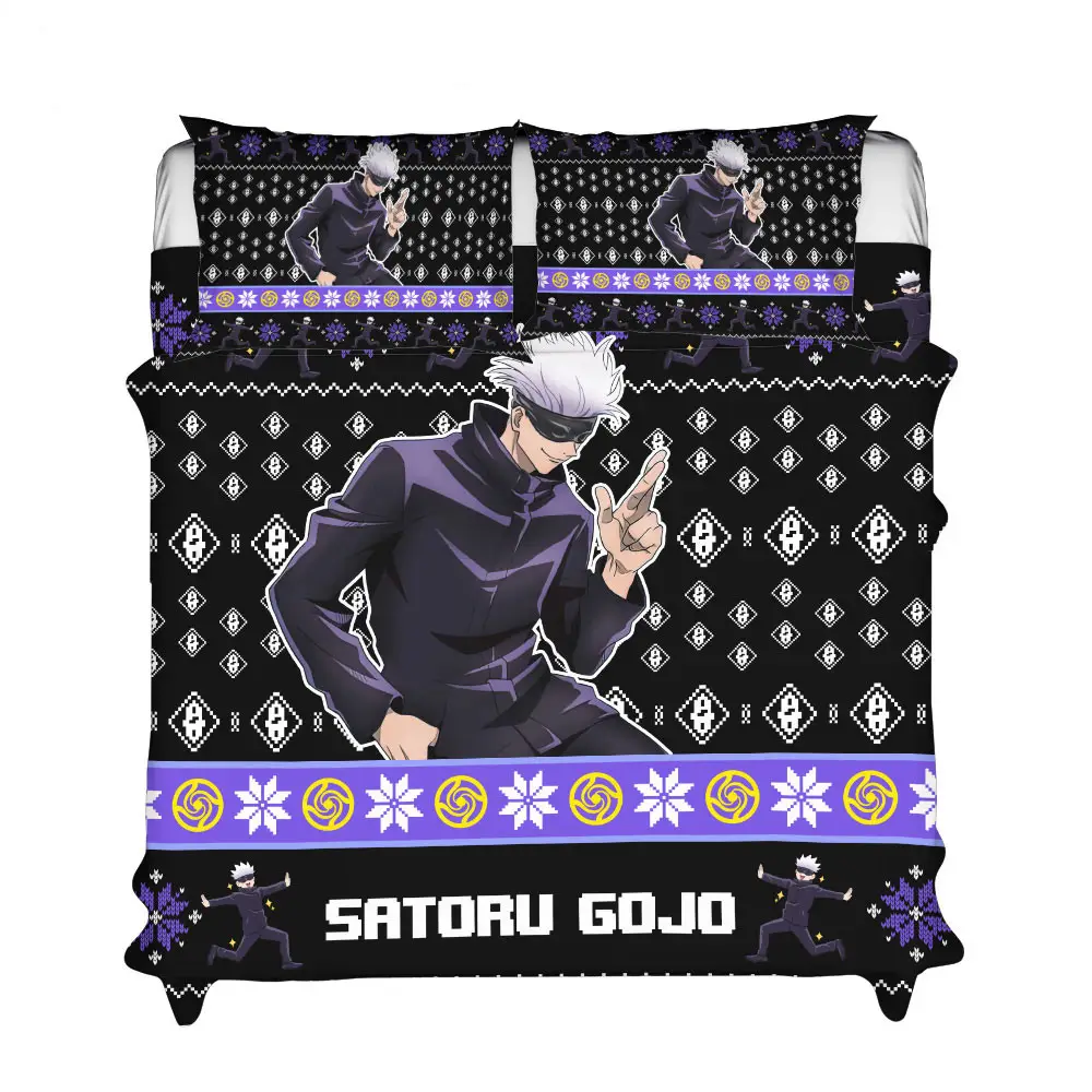 Satoru Gojo Xmas Polyester Duvet Cover Set