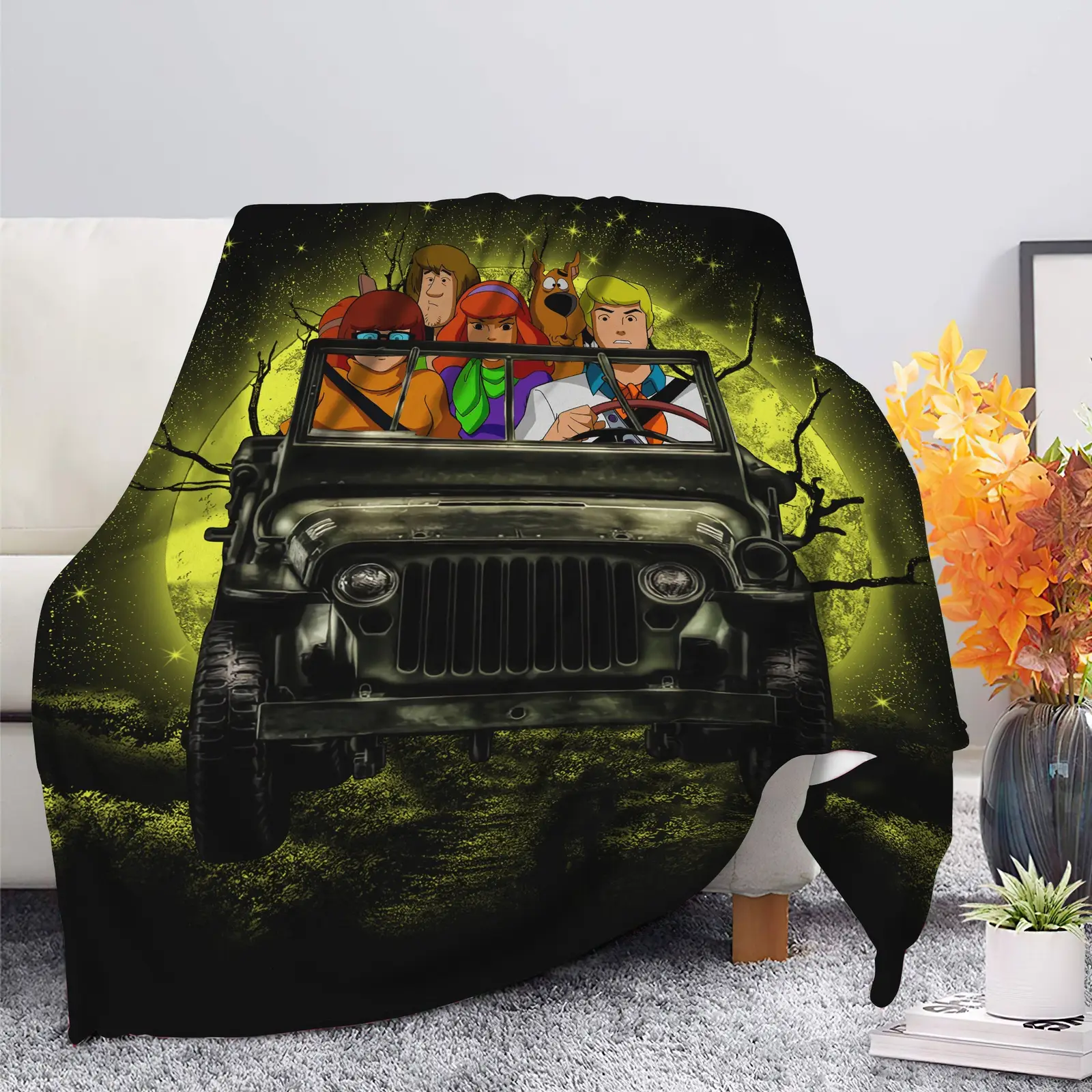 Scooby Doo Funny Drive Jeep Moonlight Halloween Blanket