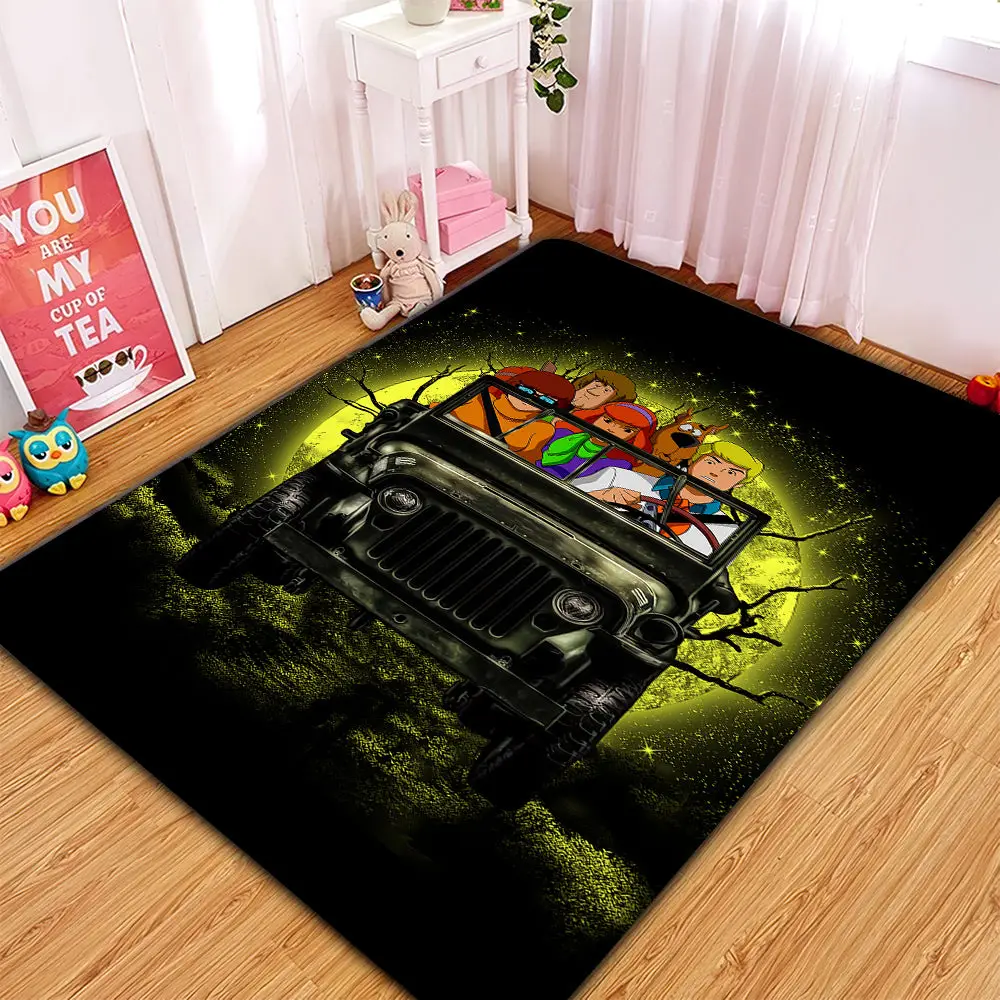 Scooby Doo Ride Jeep Funny Anime Moonlight Rectangular Area Rug