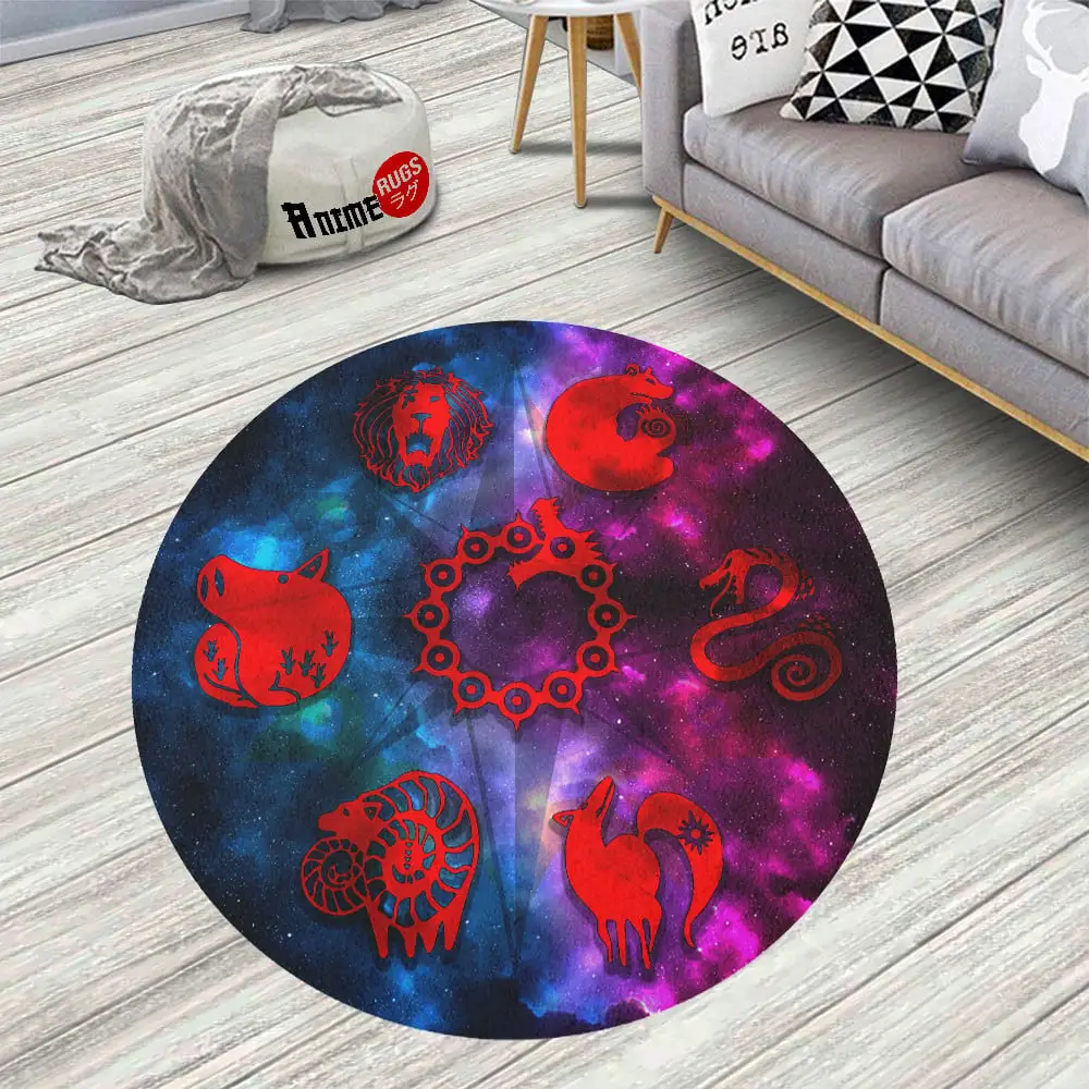Seven Deadly Sins Symbols 7 Sins Skid-Proof Round Rug