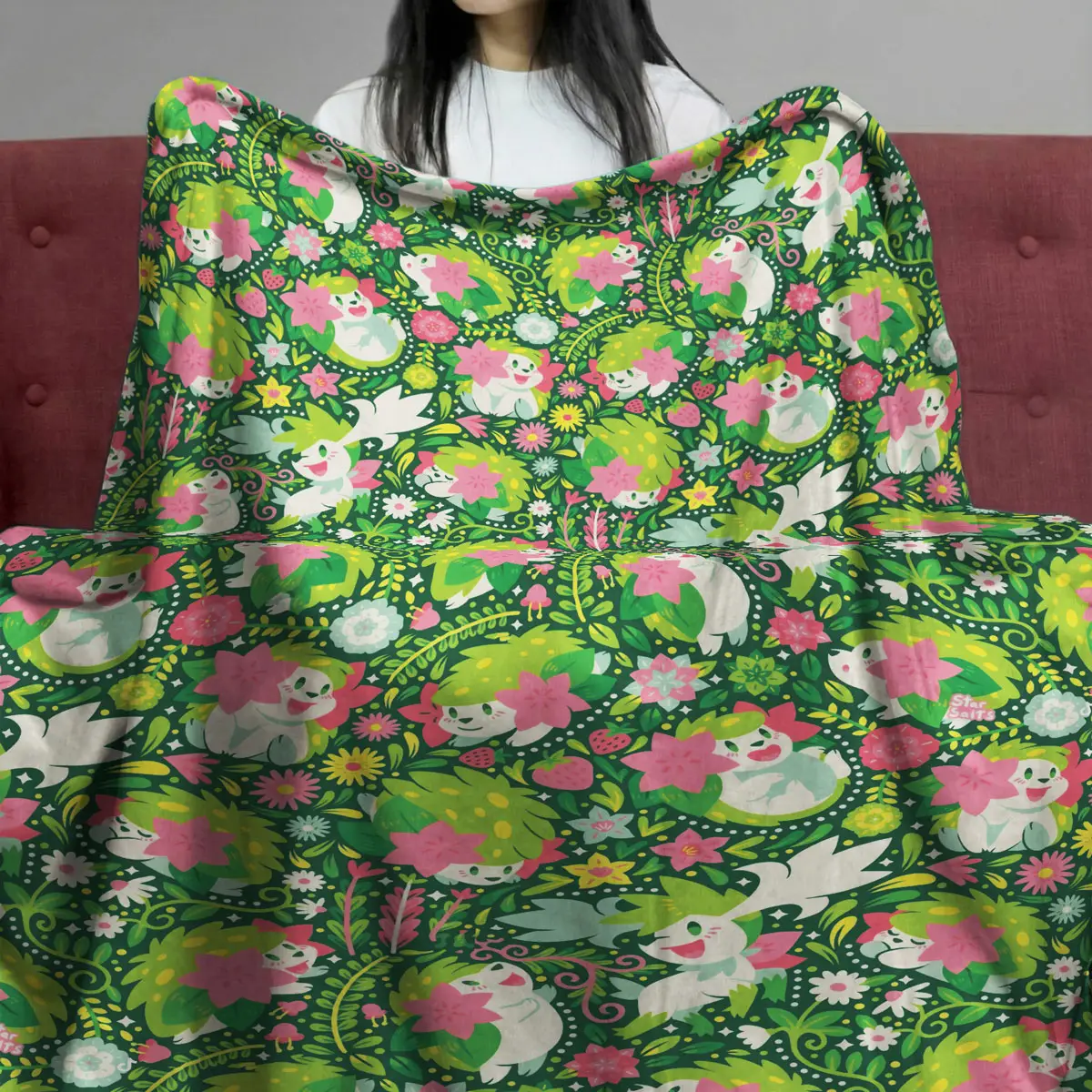 Shaymin Floral Garden Pattern Cozy Plush Blanket - Anime Comforts – Cozy Anime Bedding, Blankets & Home Essentials