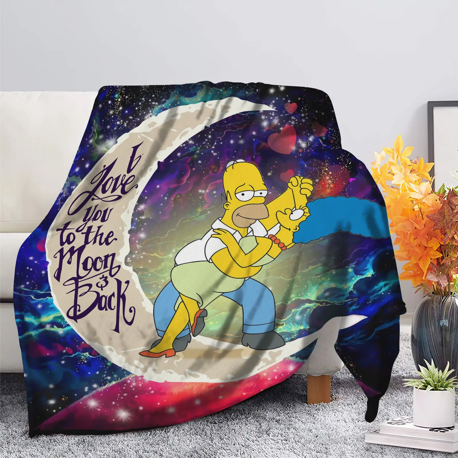 Simpsons Family Love You To The Moon Galaxy Blanket