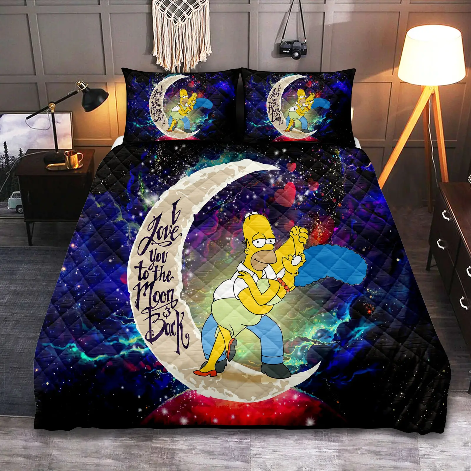 Simpsons Family Love You To The Moon Galaxy Quilt Bed Sets