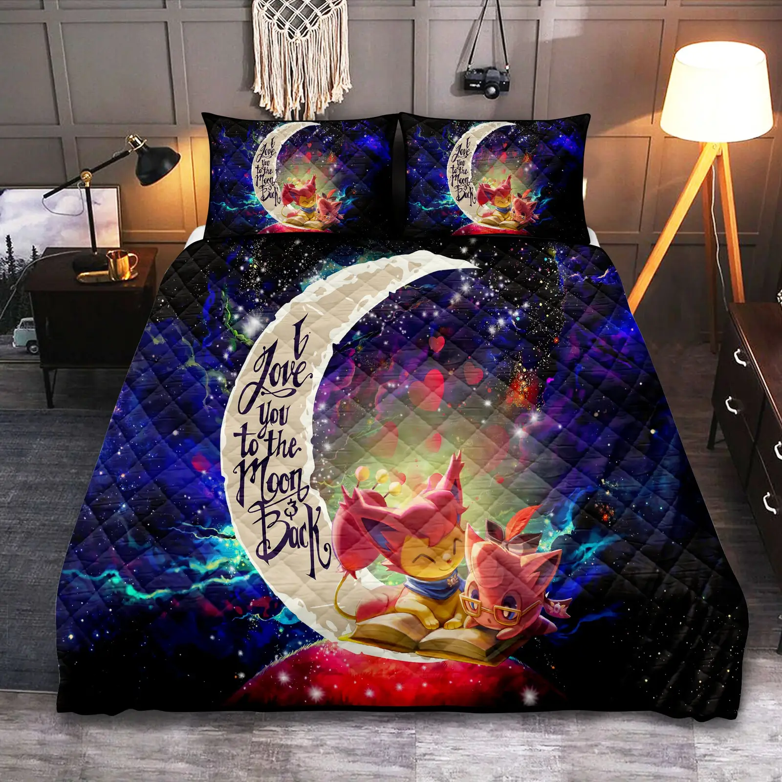 Skitty And Jigglypuff Love You To The Moon Galaxy Quilt Bed Sets