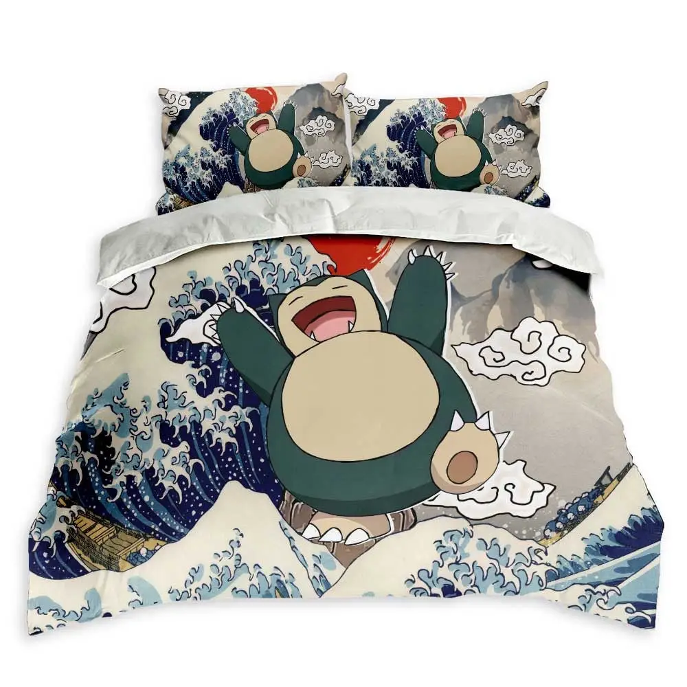 Snorlax Bedding Set Kanagawa Great Wave Custom