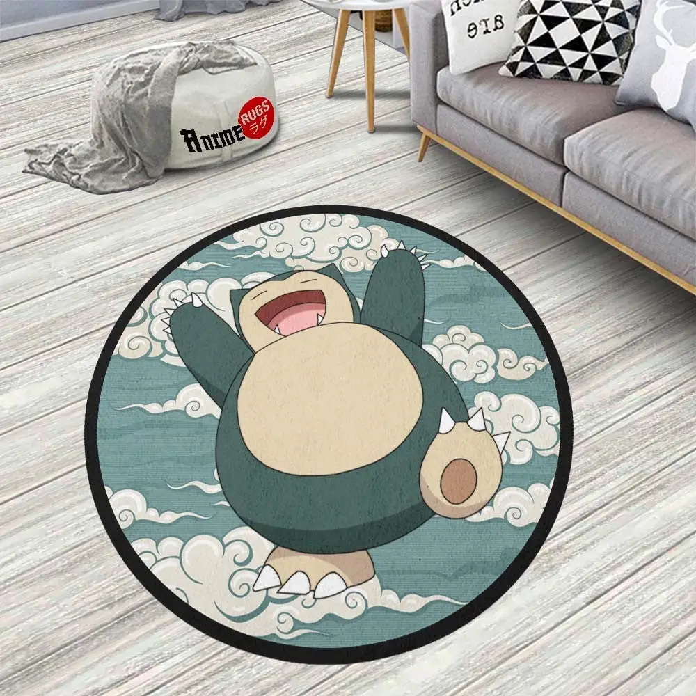 Snorlax Round Rug Custom Cloudy Sky Anime Room Mats