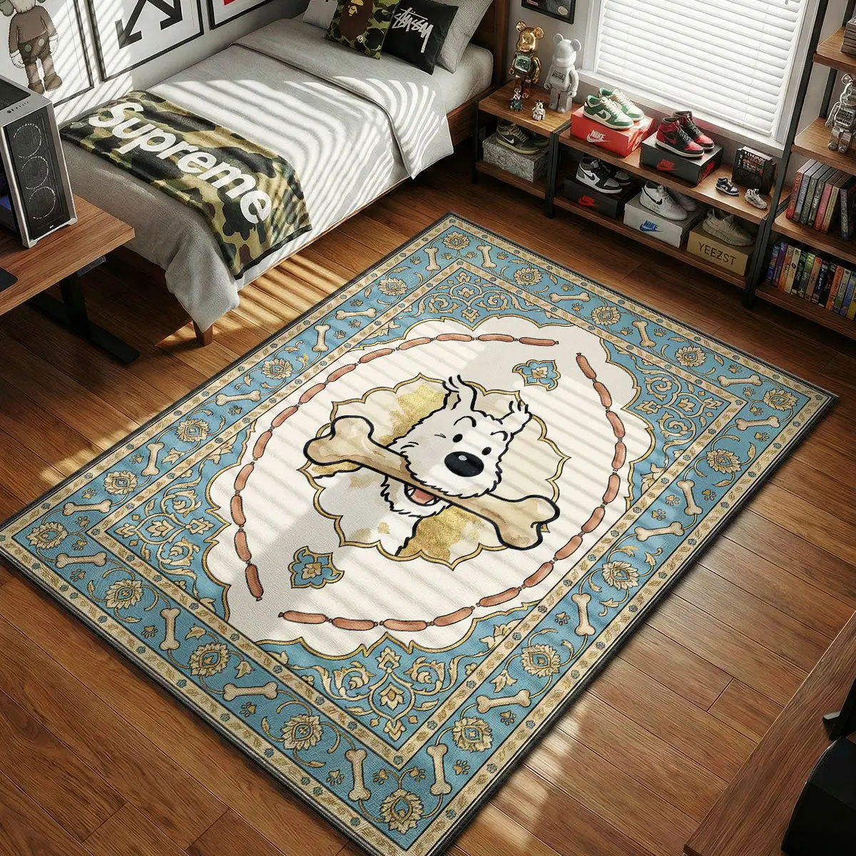 Snowy Vintage Bone Rug - Tintin Room Mat