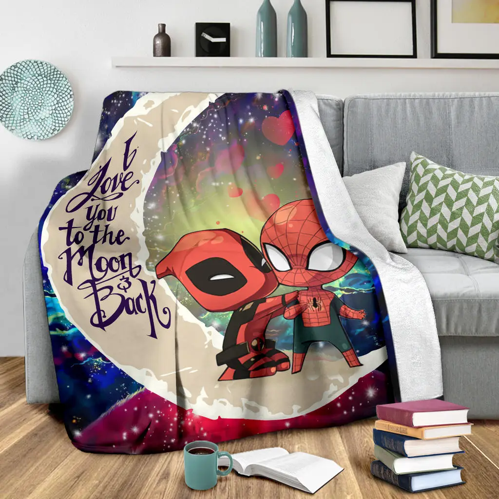 Spiderman And Deadpool Couple Love You To The Moon Galaxy Blanket