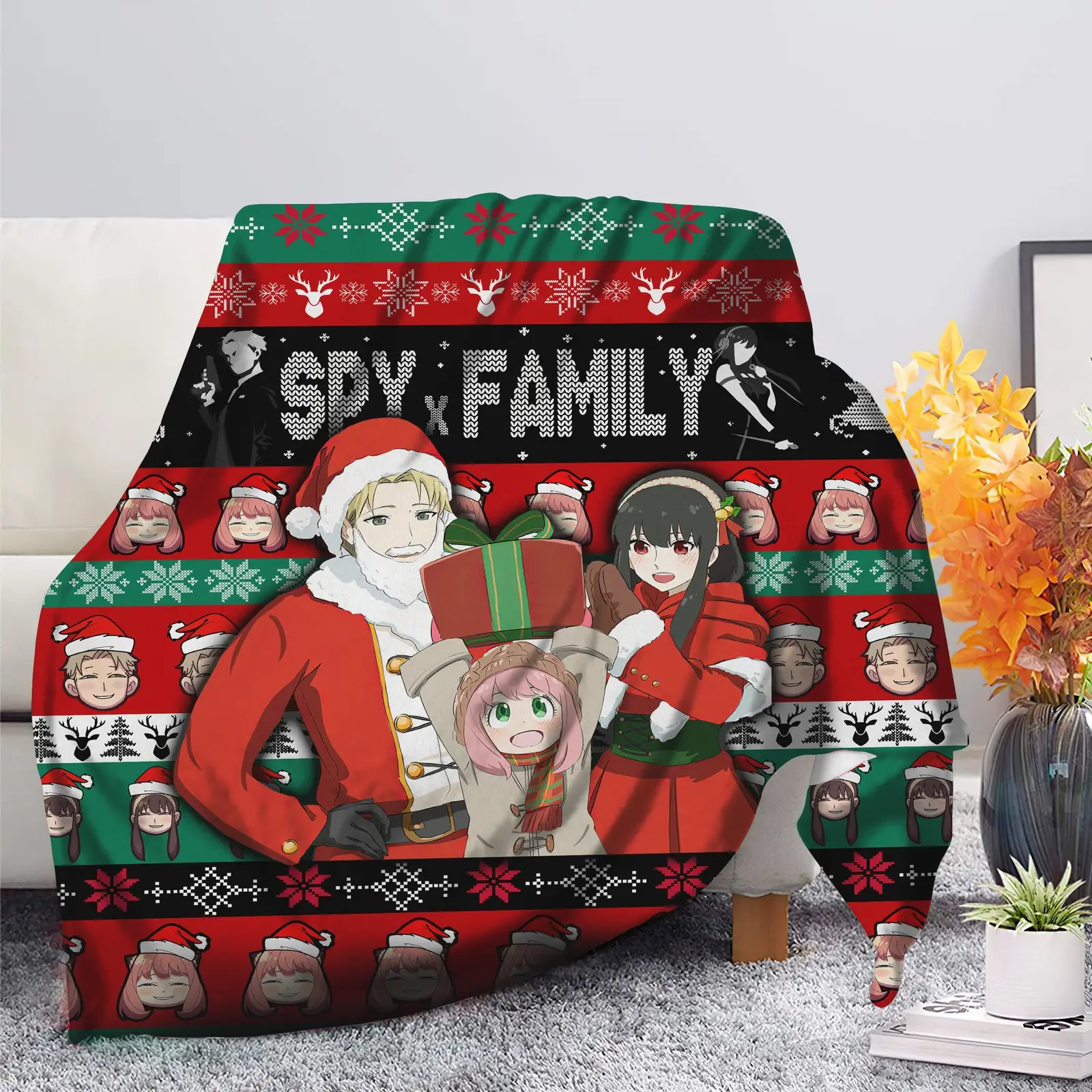 Spy X Family Loid Yor And Anya Ugly Christmas Blanket