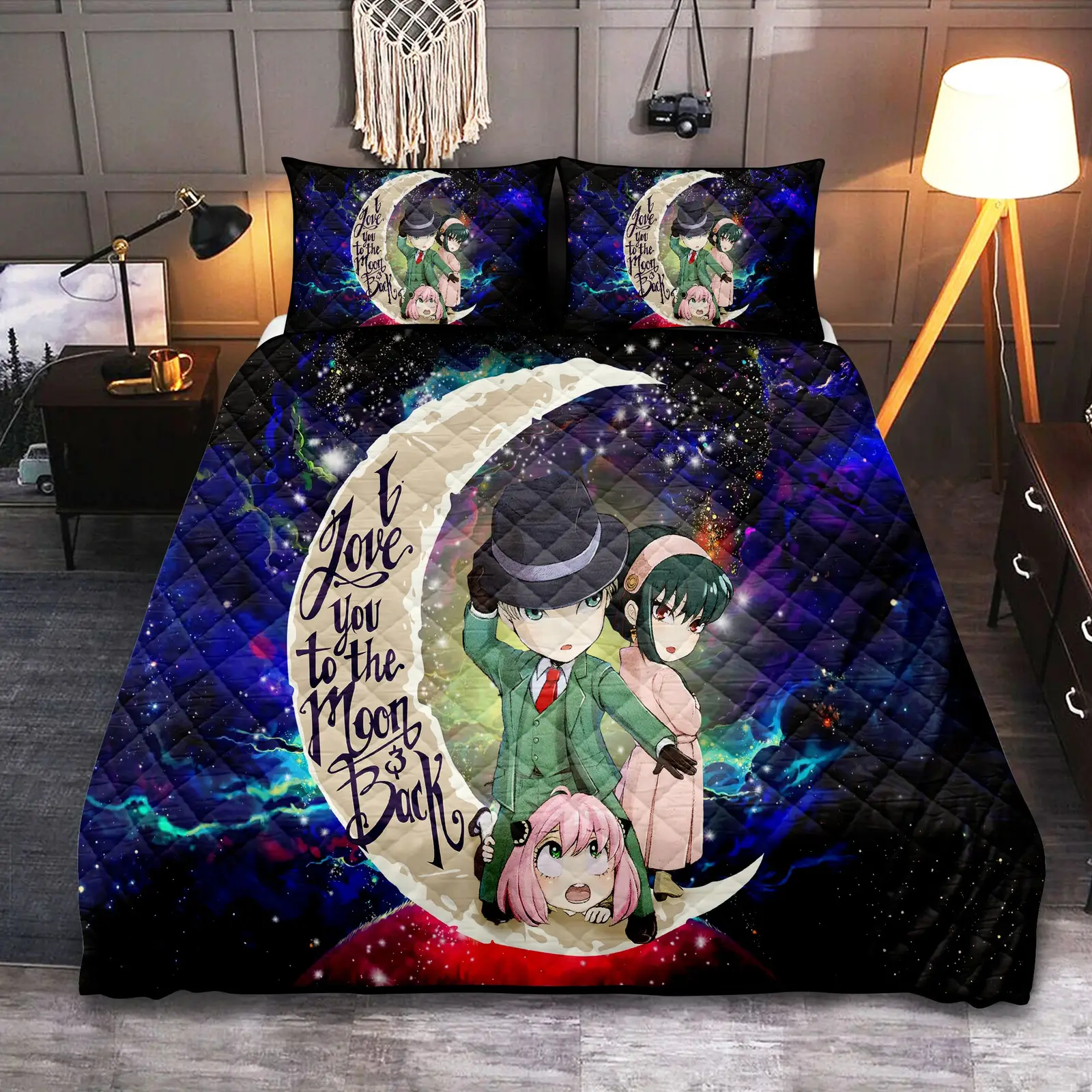 Spy x Family Love You To The Moon Galaxy Quilt Bed Sets