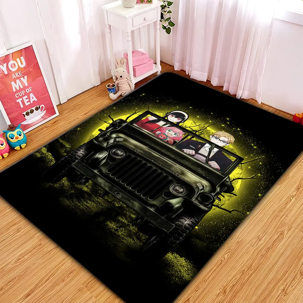 Spy x Family Yor And Anya Ride Jeep Funny Anime Moonlight Rectangular Area Rug