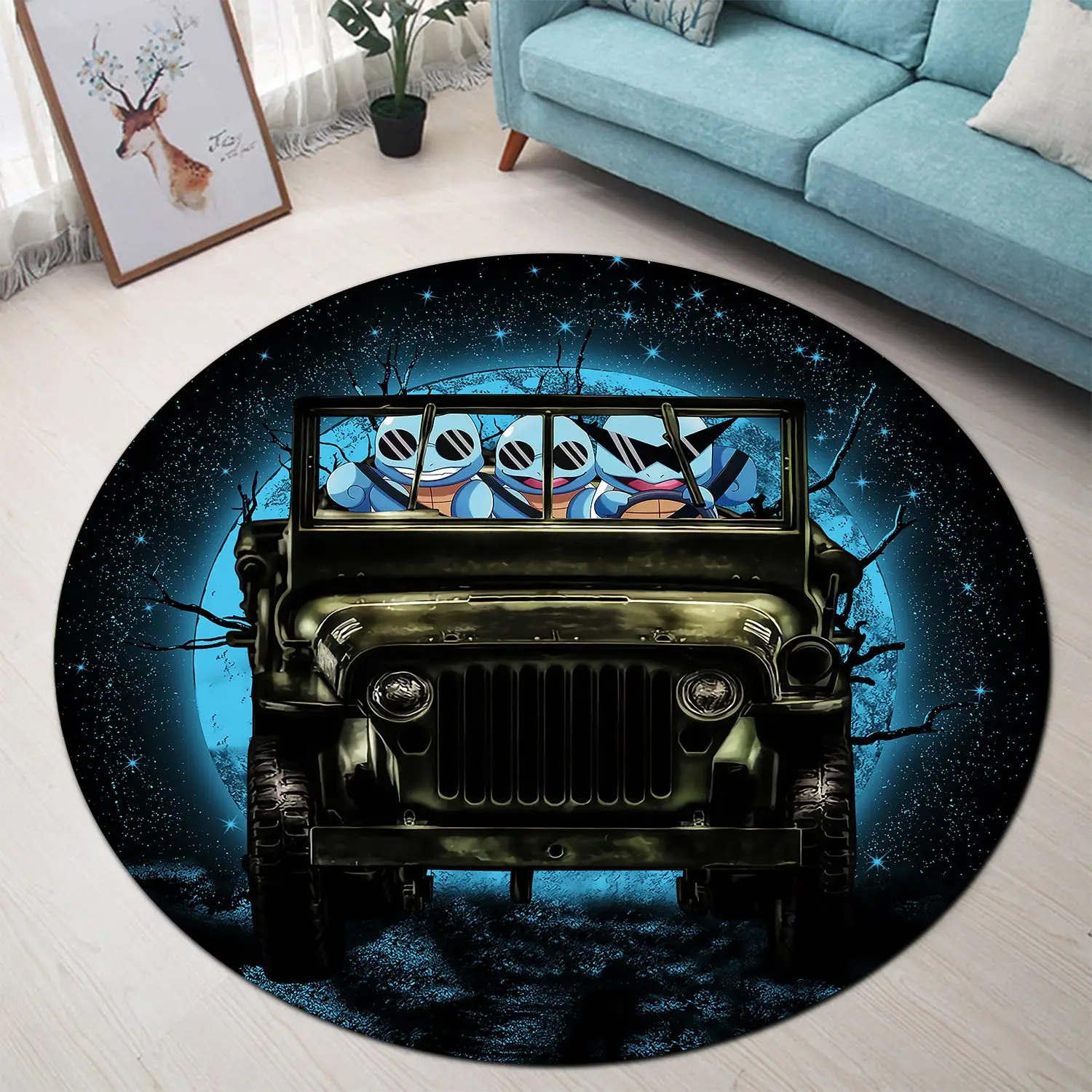 Squirtle Gangster Moonlight Halloween Round Rug