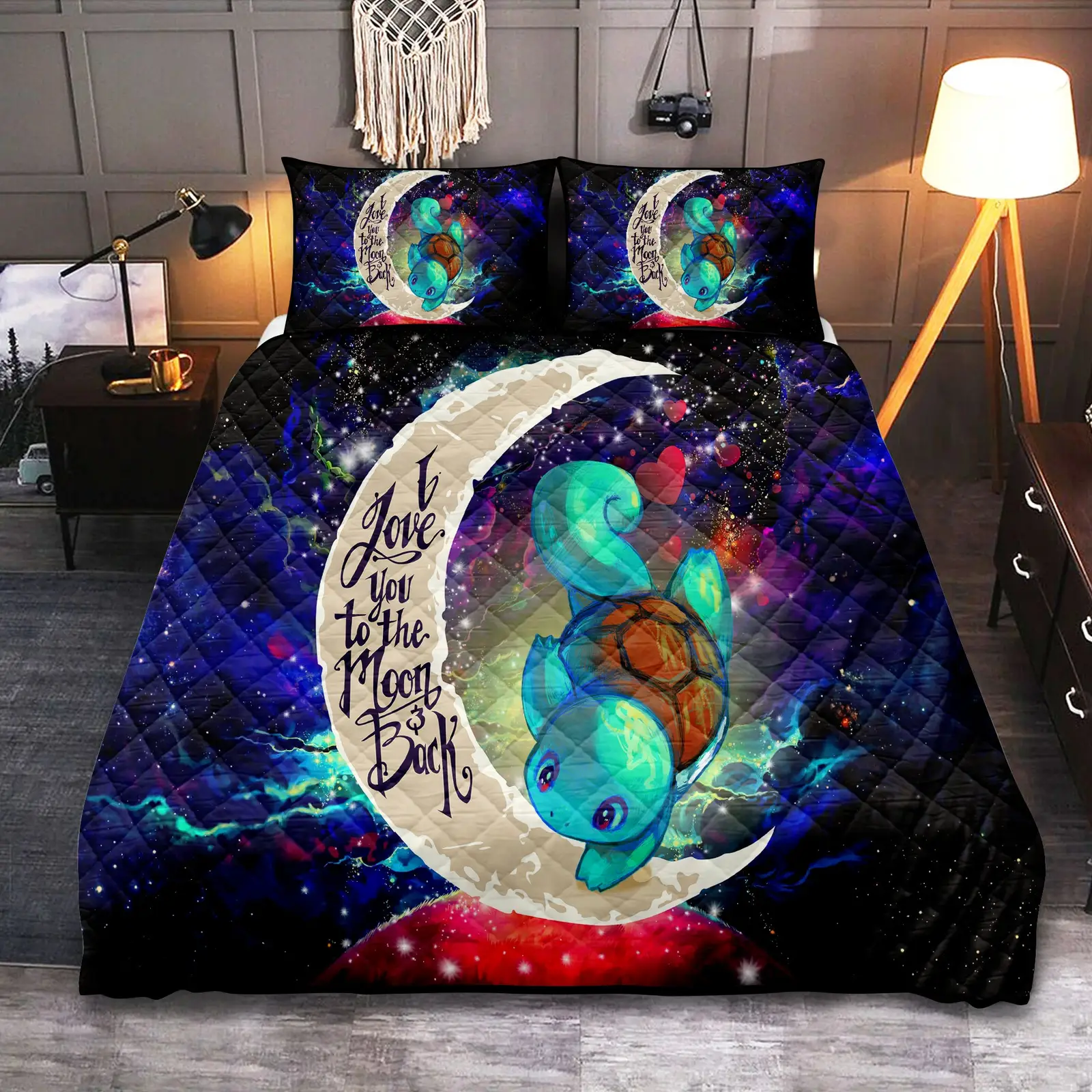 Squirtle Love You To The Moon Galaxy Quilt Bed Sets