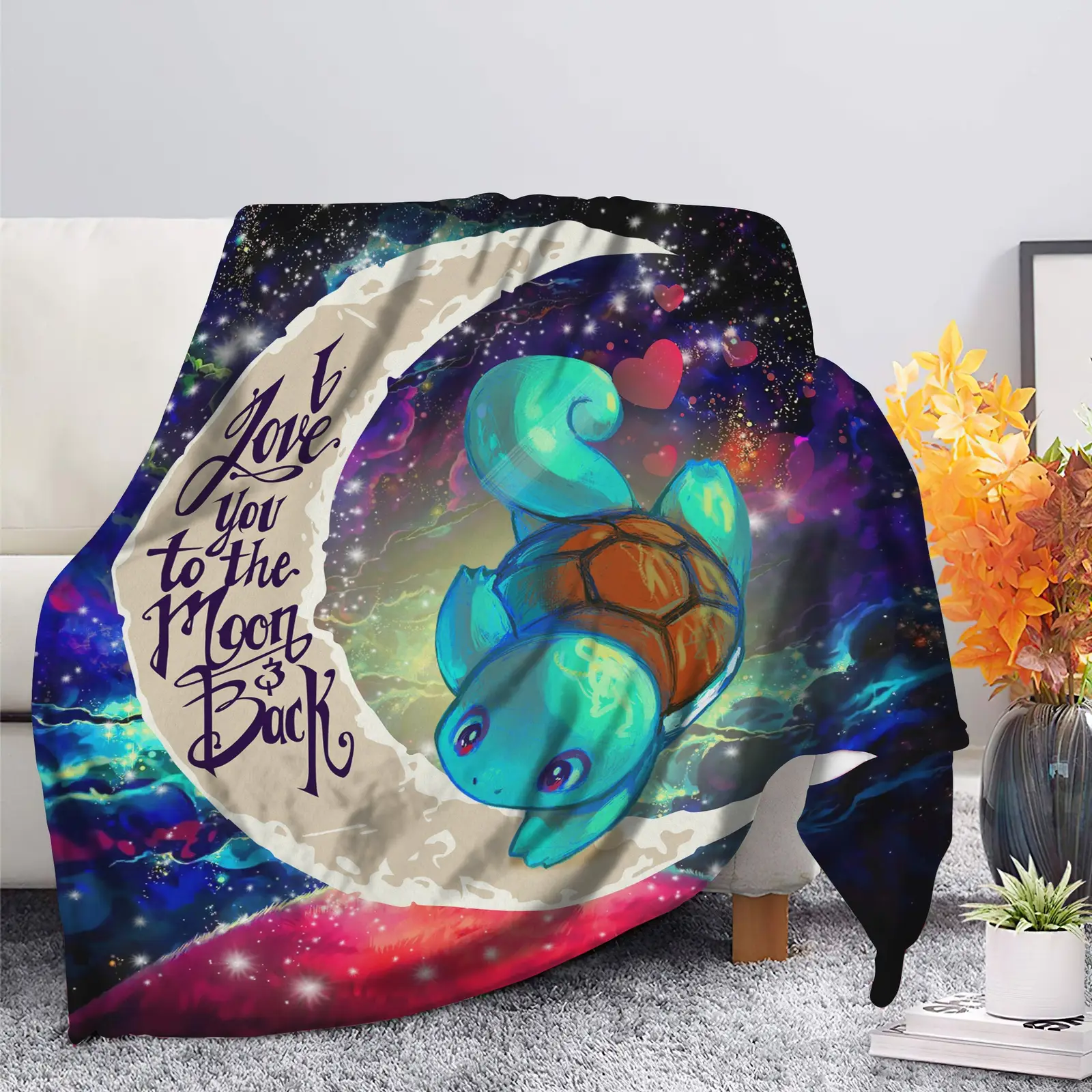 Squirtle Pokemon Love You To The Moon Galaxy Blanket