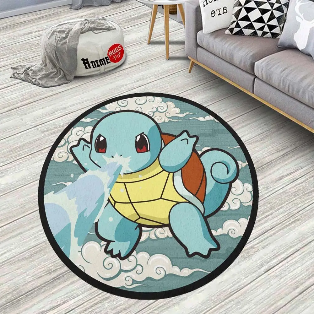 Squirtle Round Rug Custom Cloudy Sky Anime Room Mats