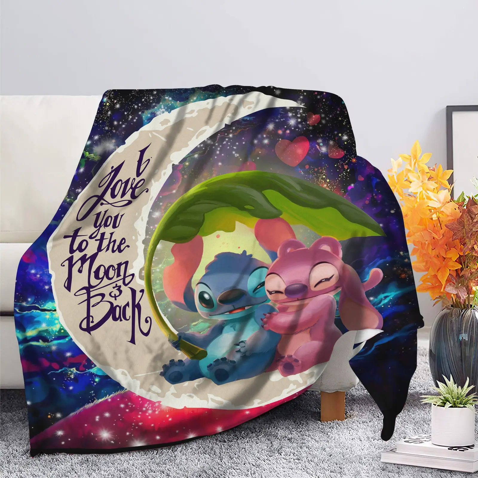 Stitch Angel Love You To The Moon Galaxy Blanket
