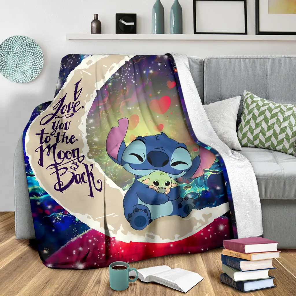 Stitch Hold Baby Yoda Love You To The Moon Galaxy Blanket
