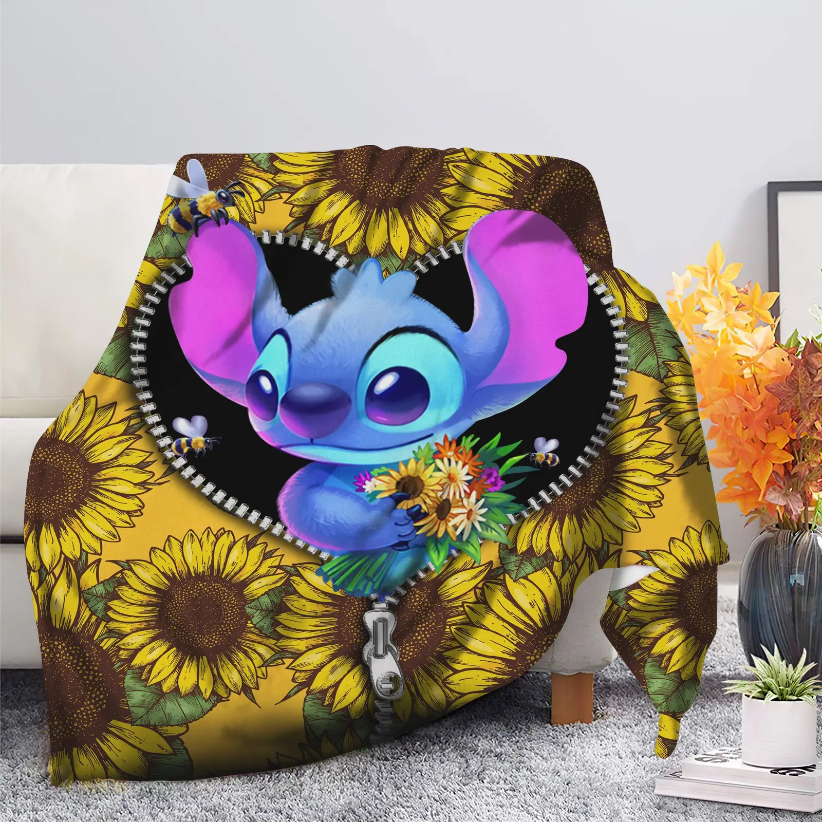 Stitch Sunflower Zipper Blanket
